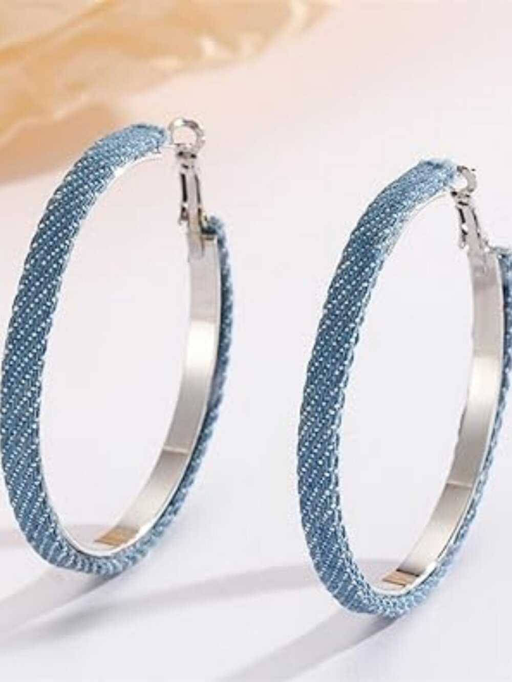 NEW Boho Denim Punk Blue Jean Denim Large‎ Earring Set Trendy Fashion Round